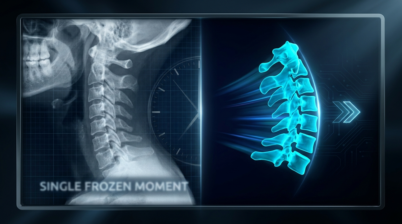 A still X-ray versus the spine seen in motion